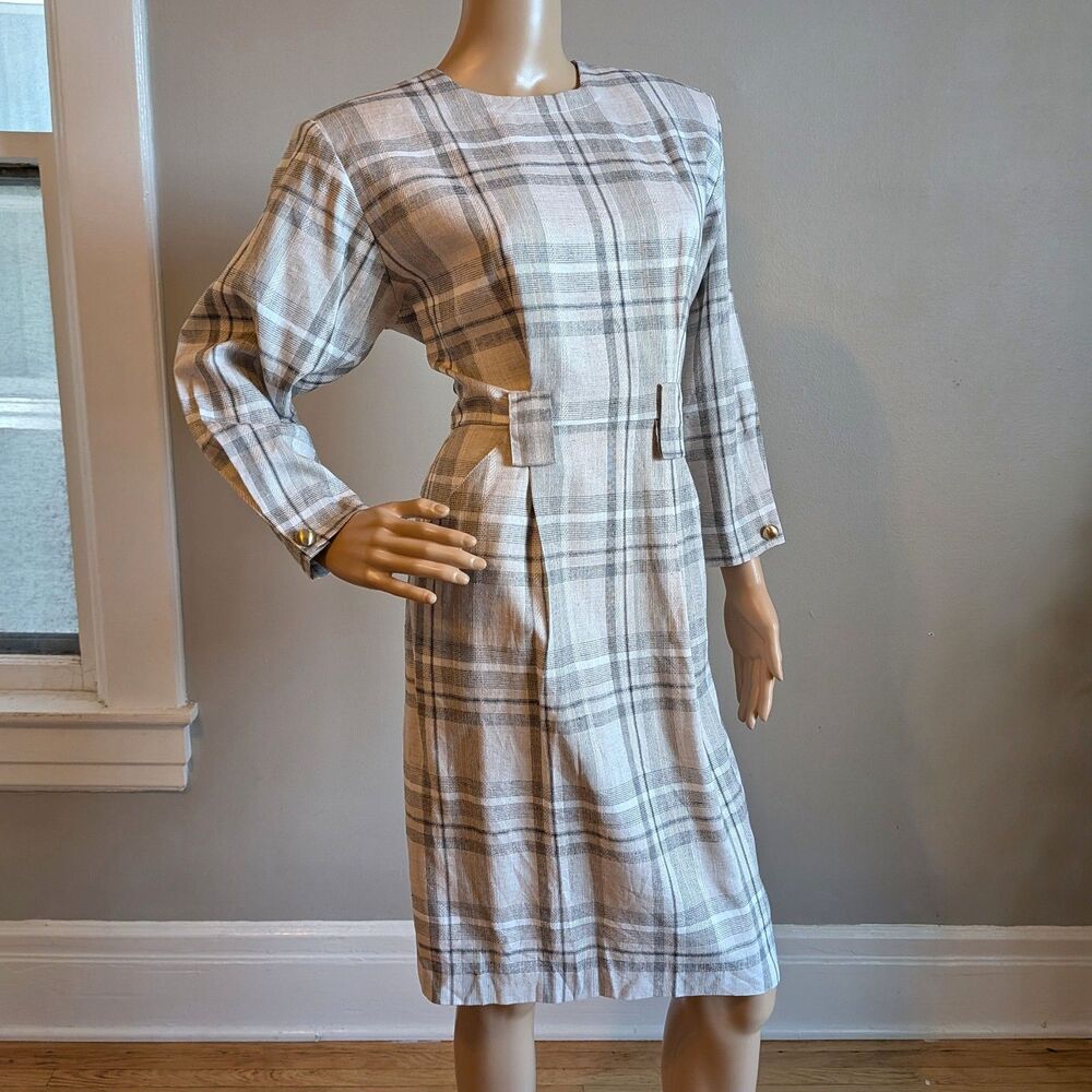 NWT Vintage 80s Clues Collections Plaid Midi Dress Secretary Deadstock Size 6